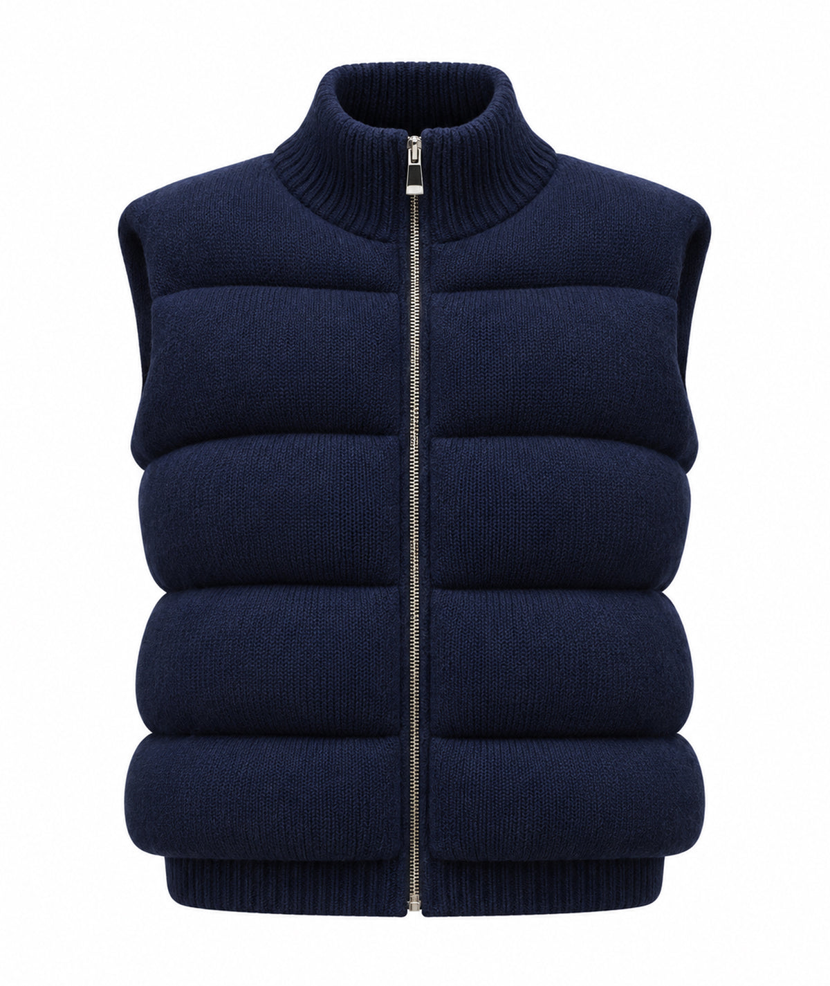 Tailor Made | Navy blue knitted puffer sleeveless jacket