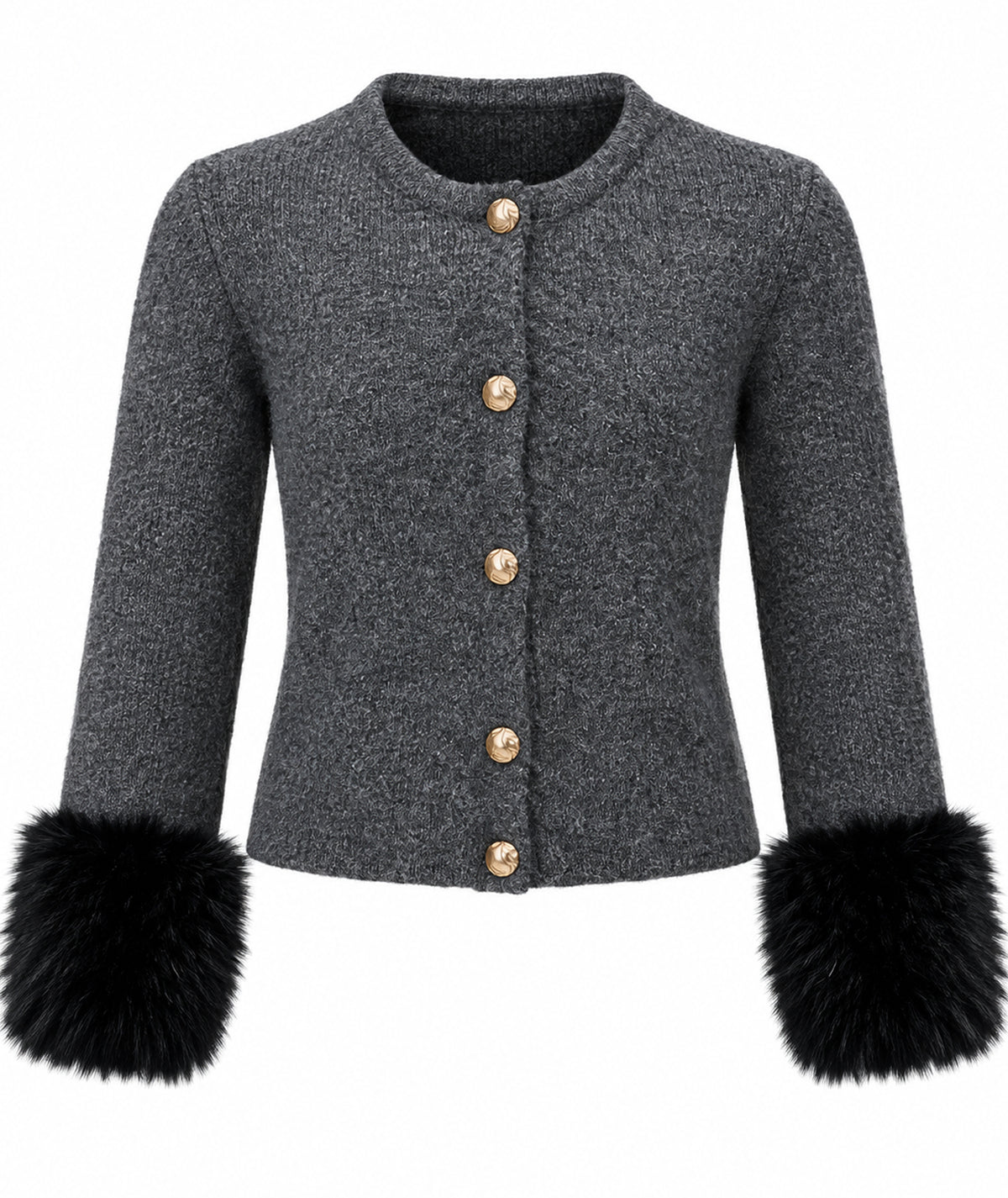 Tailor Made | Grey knitted fur-trimmed cardigan