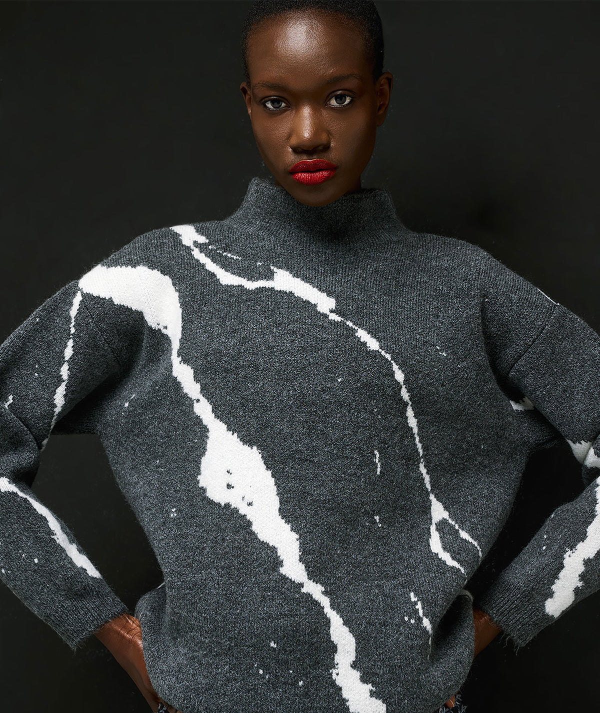 Tailor Made | Grey knitted marble print sweater