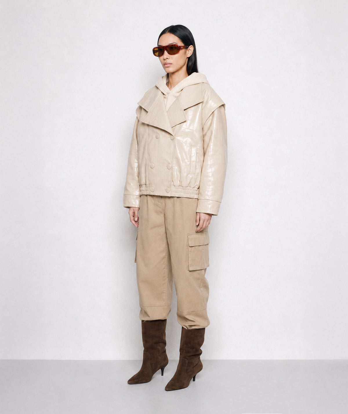 Mallory The Label | Beige faux leather oversized Statement jacket