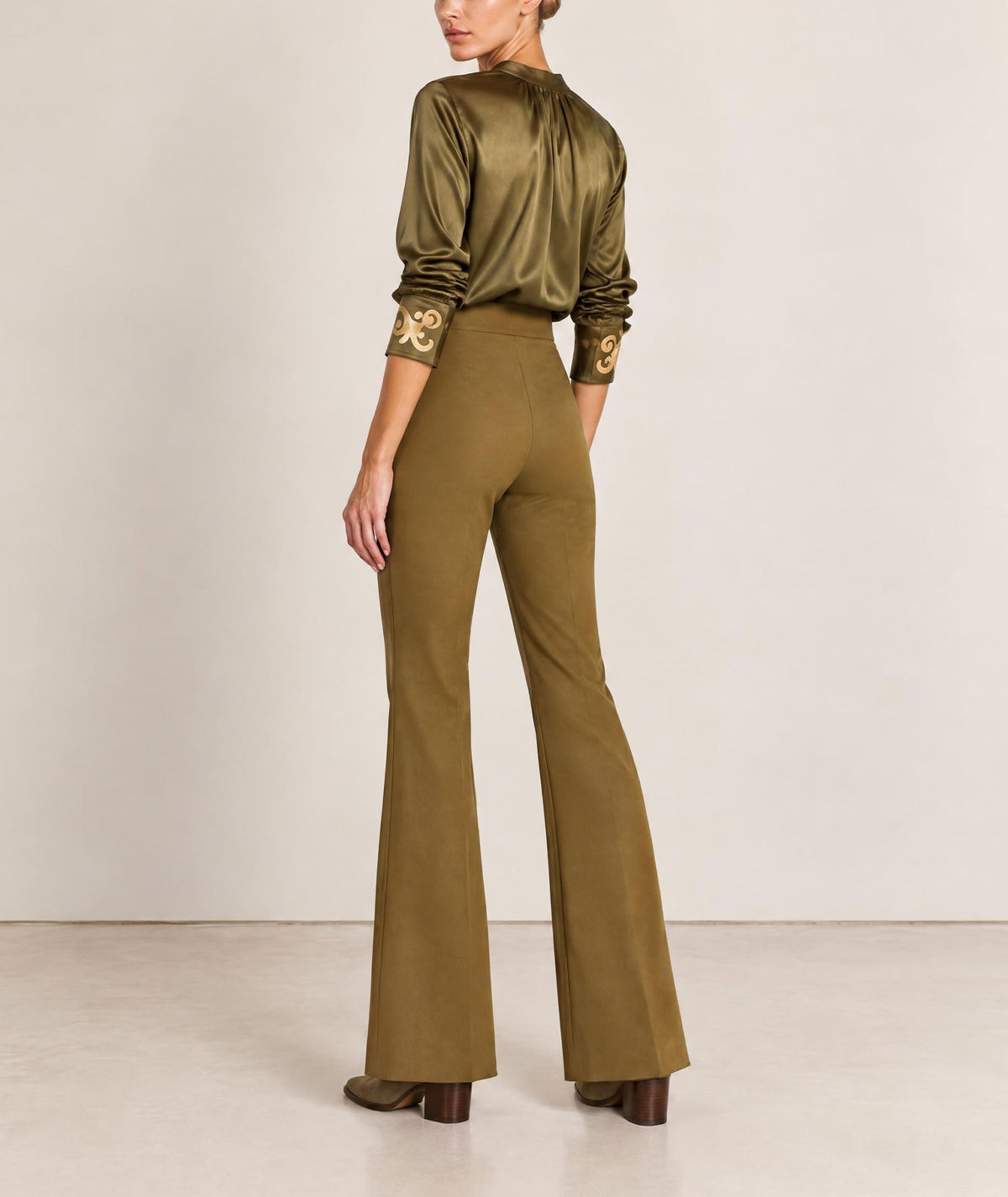 Themis Z | Khaki Selene flared pants with gold foil