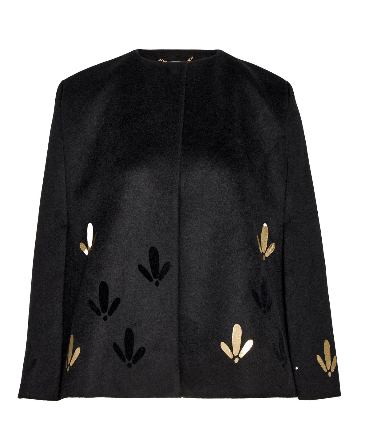 Themis Z | Black wool-cashmere Aurea cape with gold foil