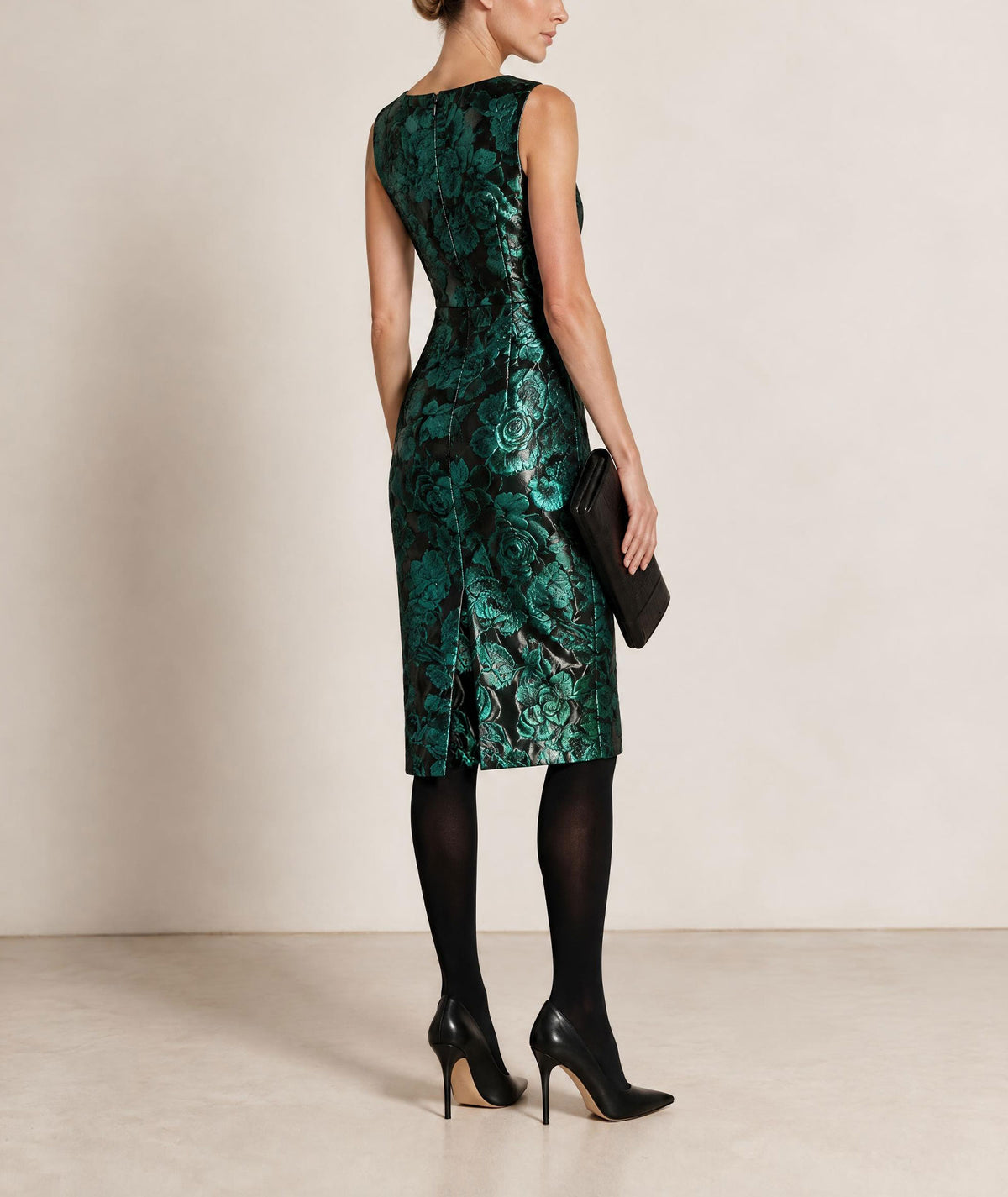 Maison Zoulias | Green floral metallic Jacky midi dress
