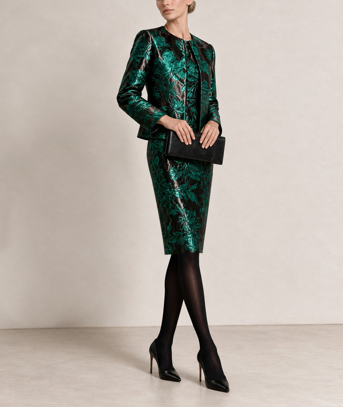 Maison Zoulias | Green floral metallic Gabrielle jacket
