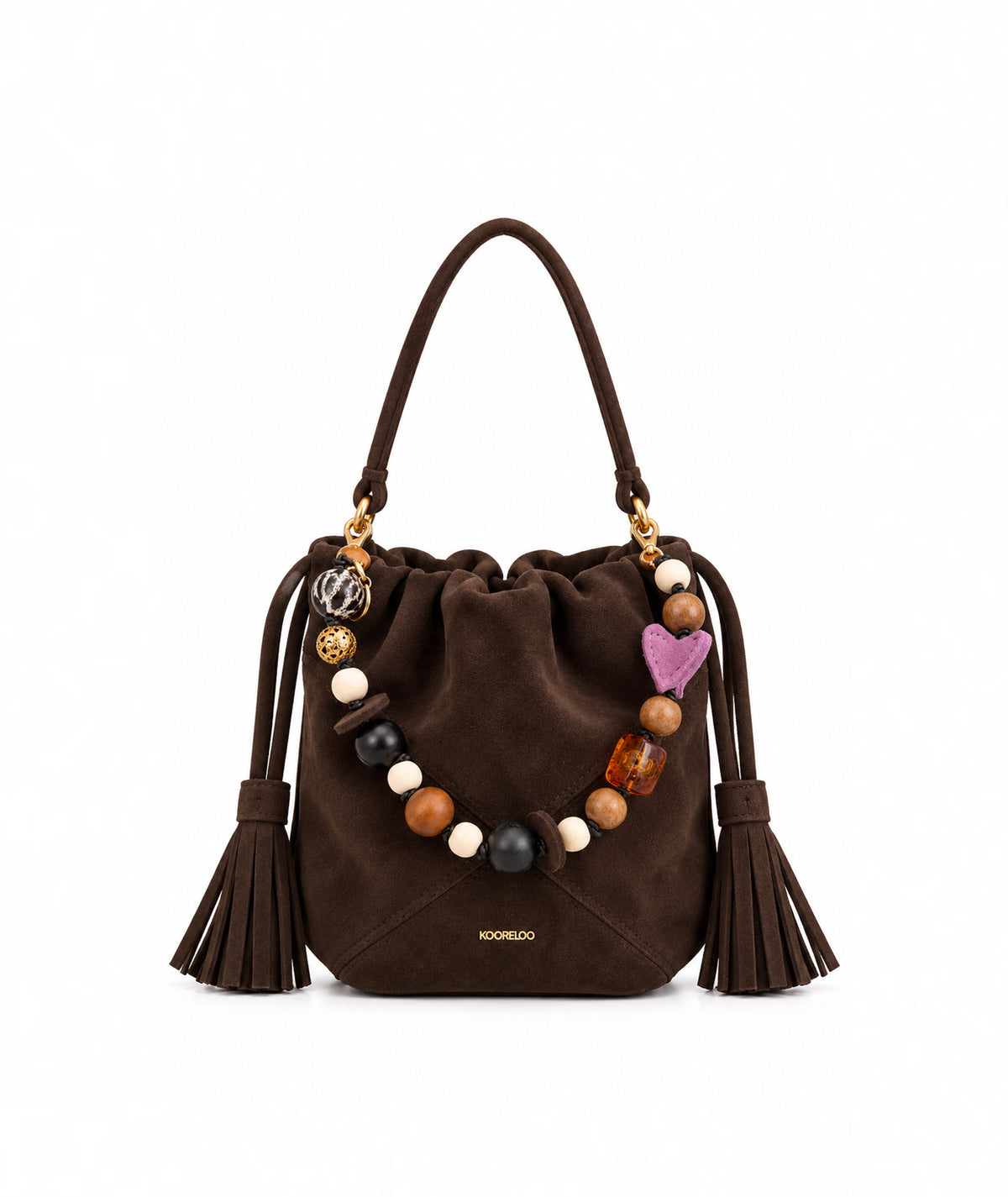 Kooreloo | Dark brown suede Chatterbox Bucket bucket bag
