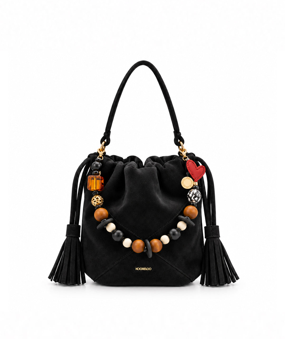Kooreloo | Black suede Chatterbox Bucket bucket bag