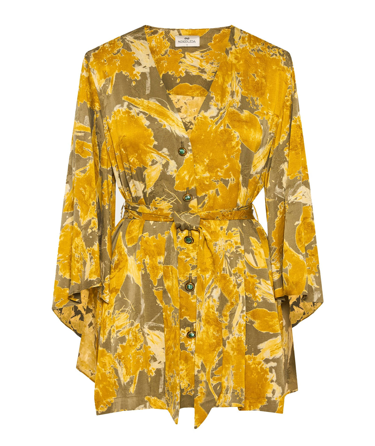 Nidodileda | Mustard printed belted Verity shirt Nidodileda