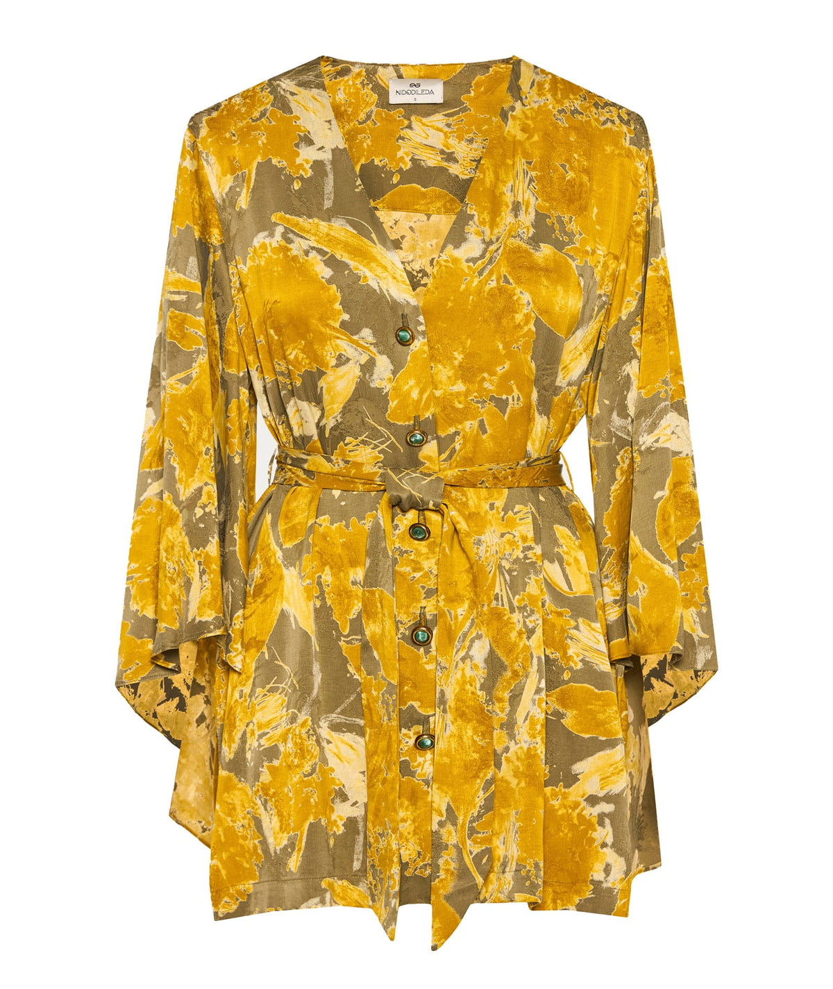 Nidodileda | Mustard printed belted Verity shirt Nidodileda