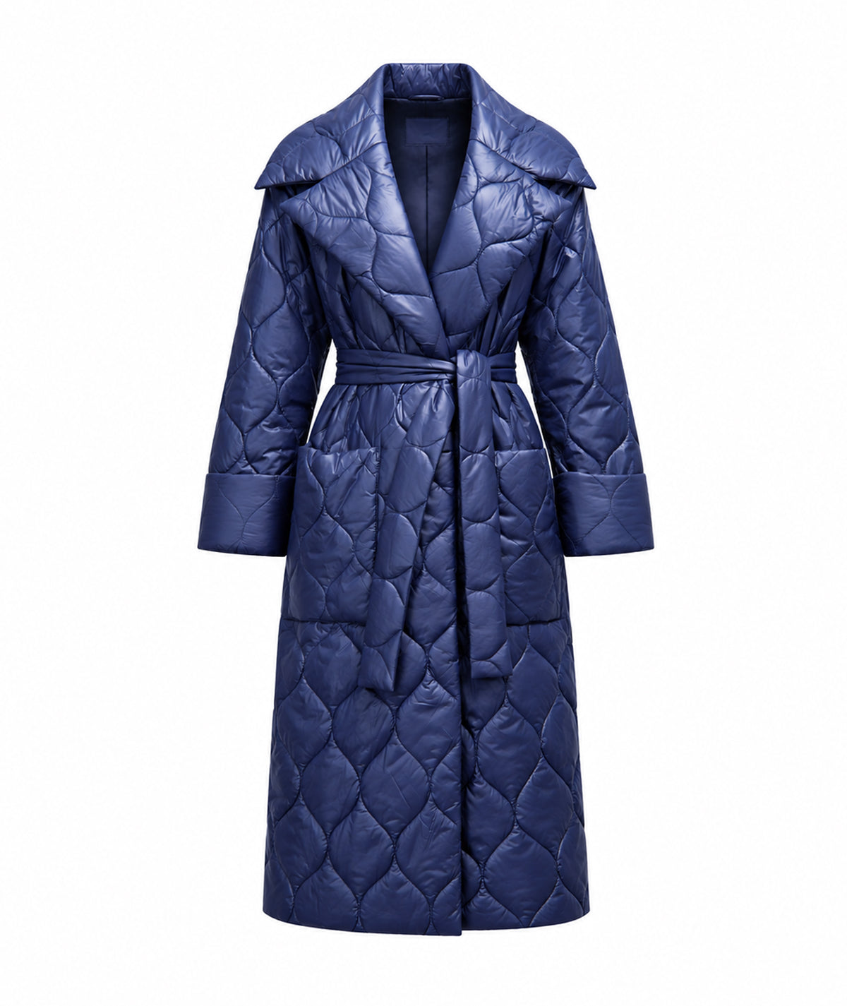 Stelios Koudounaris | Blue quilted belted coat