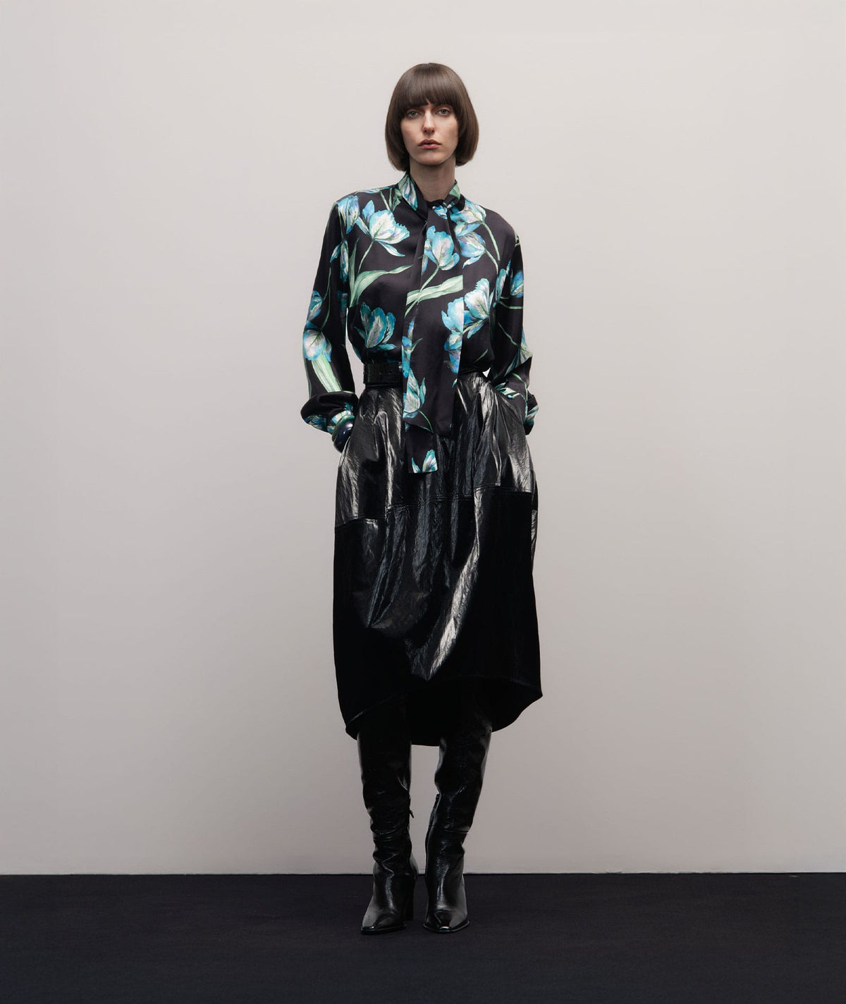 Stelios Koudounaris | Black floral scarf shirt Stelios Koudounaris