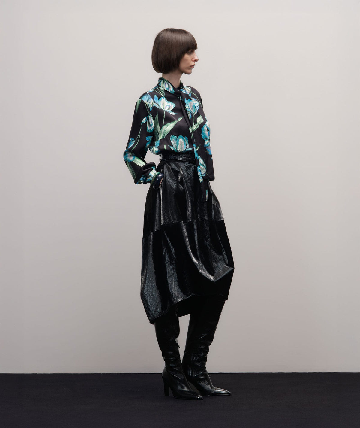 Stelios Koudounaris | Black floral scarf shirt Stelios Koudounaris