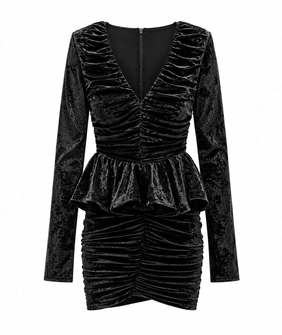 Stelios Koudounaris | Black velvet draped mini dress Stelios Koudounaris