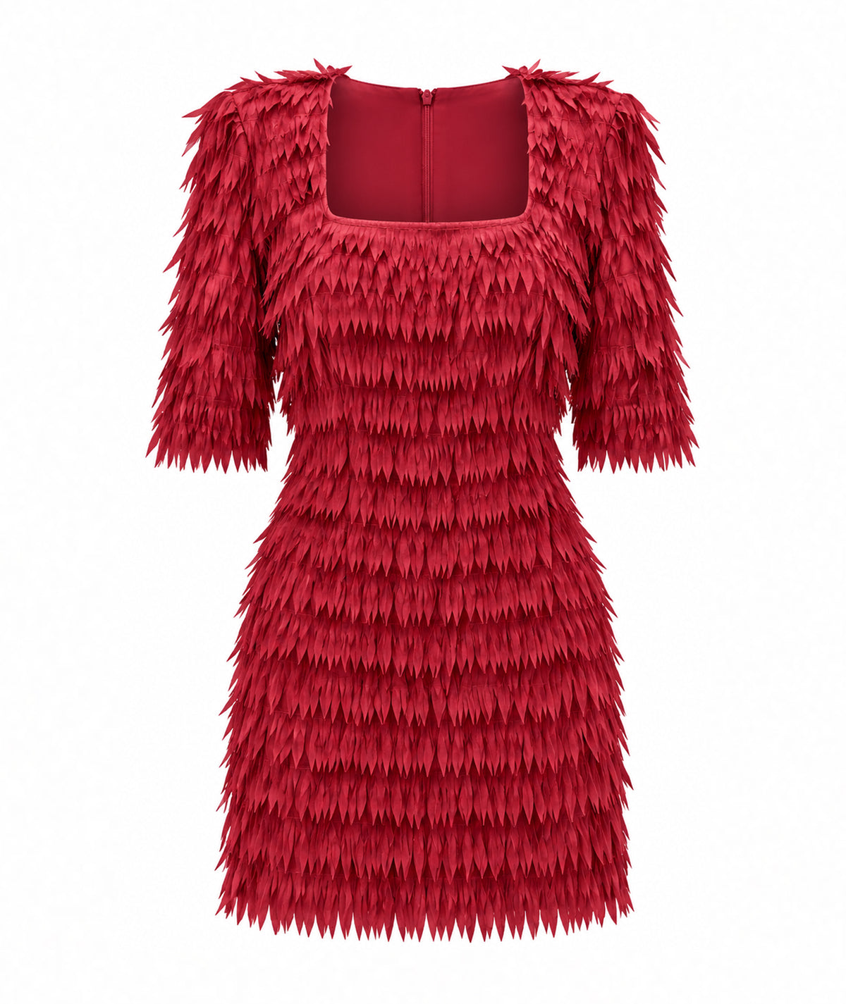 Stelios Koudounaris | Burgundy fringed square-neck mini dress Stelios Koudounaris