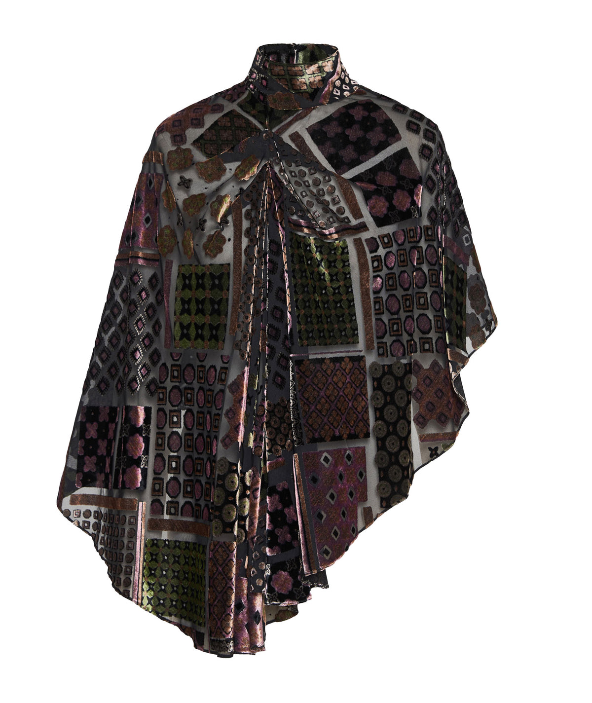 Nidodileda | Multicolor embossed velvet printed Annamae cape