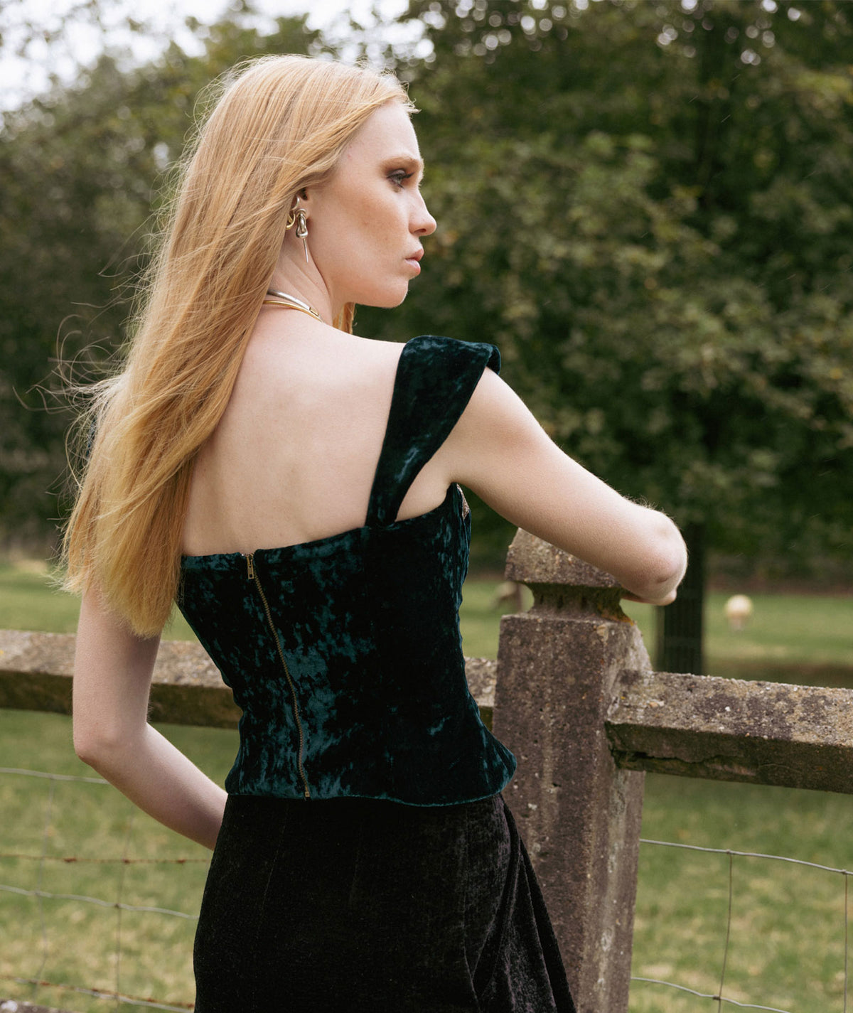 Nidodileda | Green velvet embellished Edmar bustier