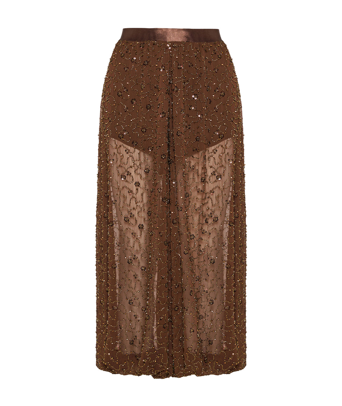 Nidodileda | Brown beaded tulle Alia balloon pants