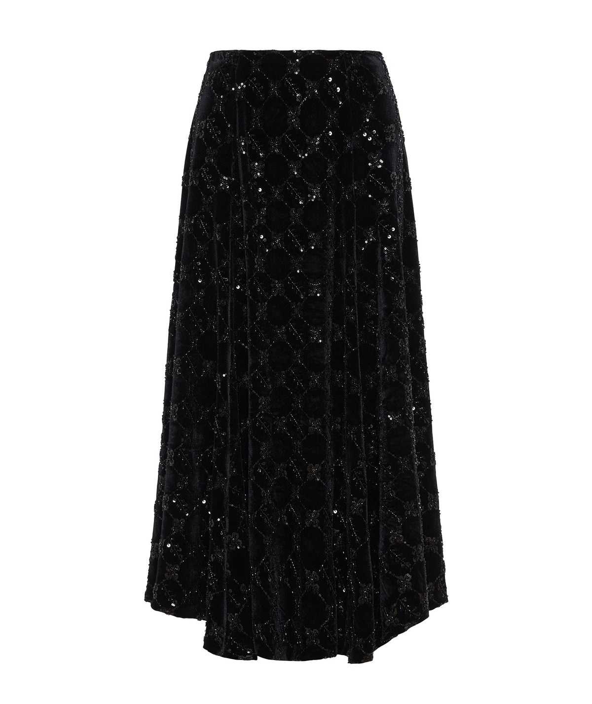 Nidodileda | Black beaded velvet asymmetric Adelynn skirt