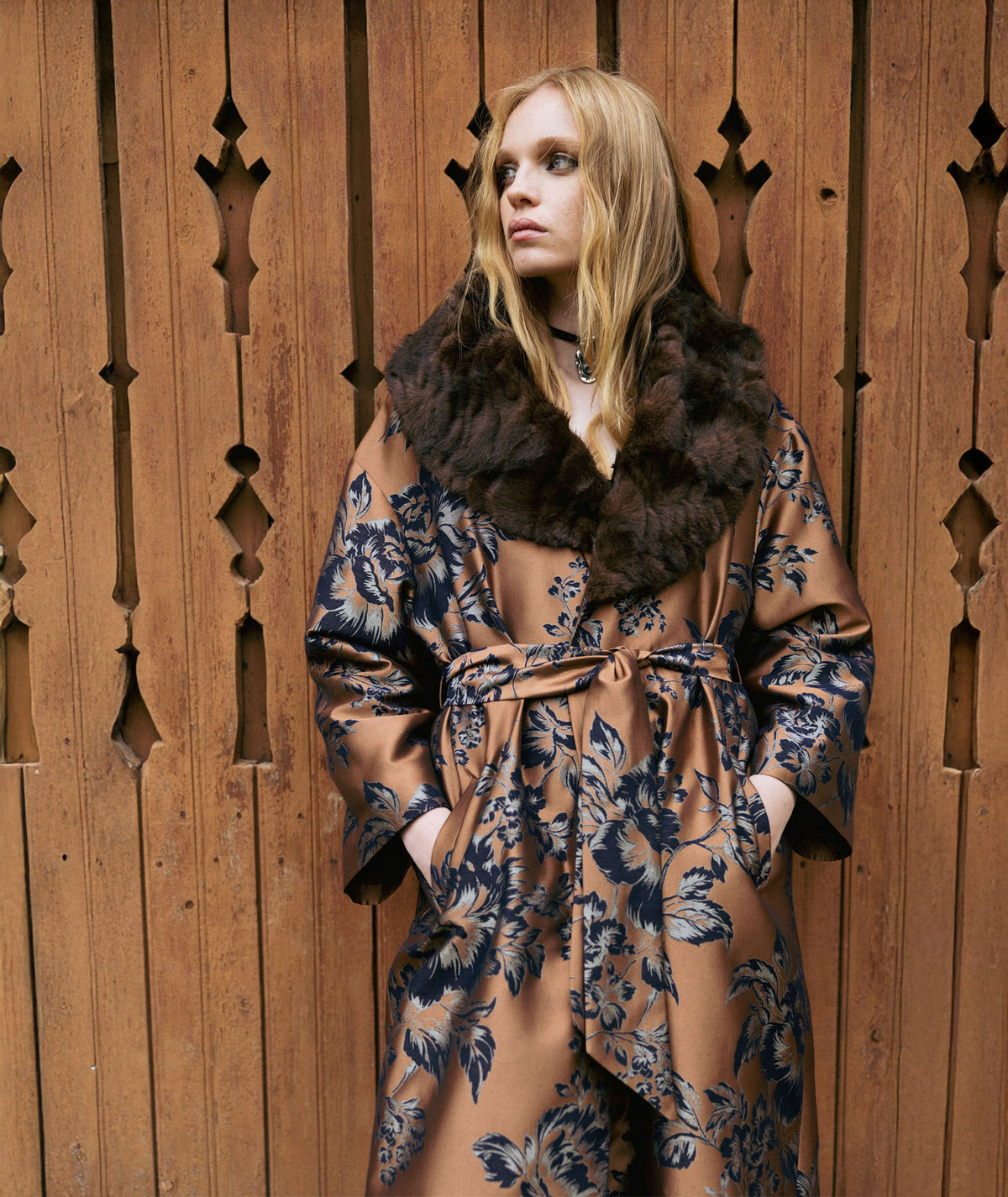 Nidodileda | Multicolor floral jacquard Morrison belted overcoat