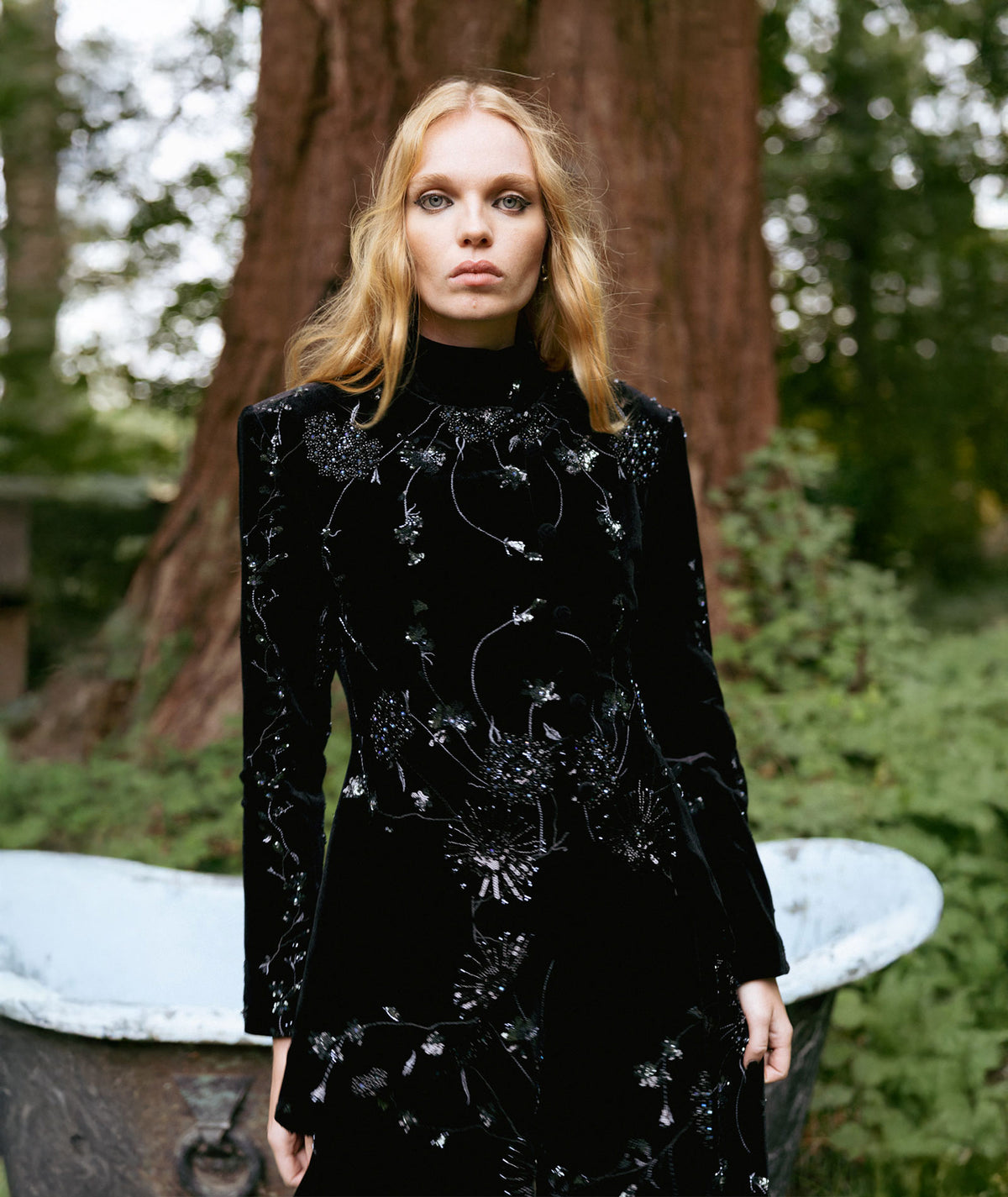 Nidodileda | Black beaded velvet Orlene asymmetric jacket