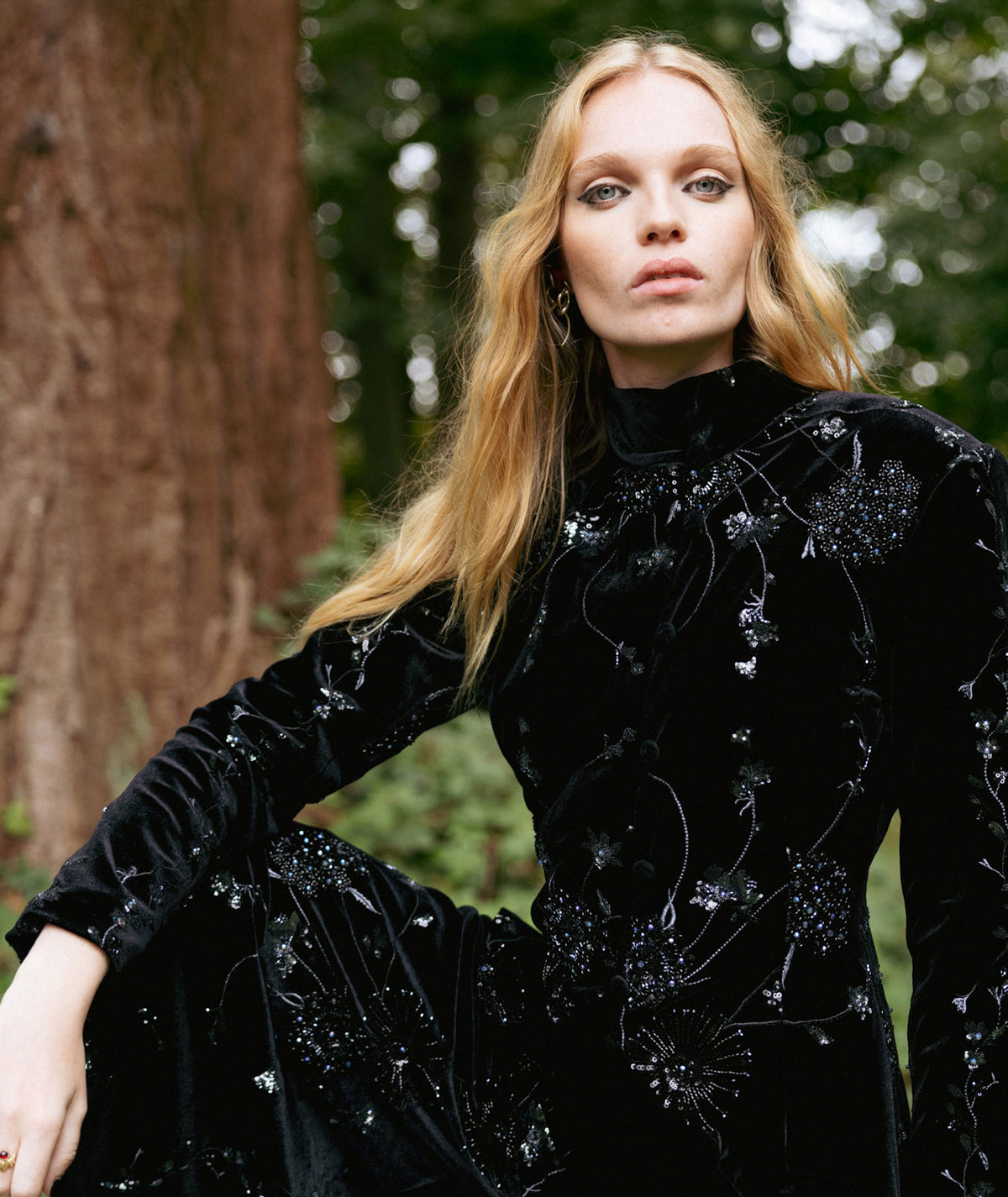 Nidodileda | Black beaded velvet Orlene asymmetric jacket