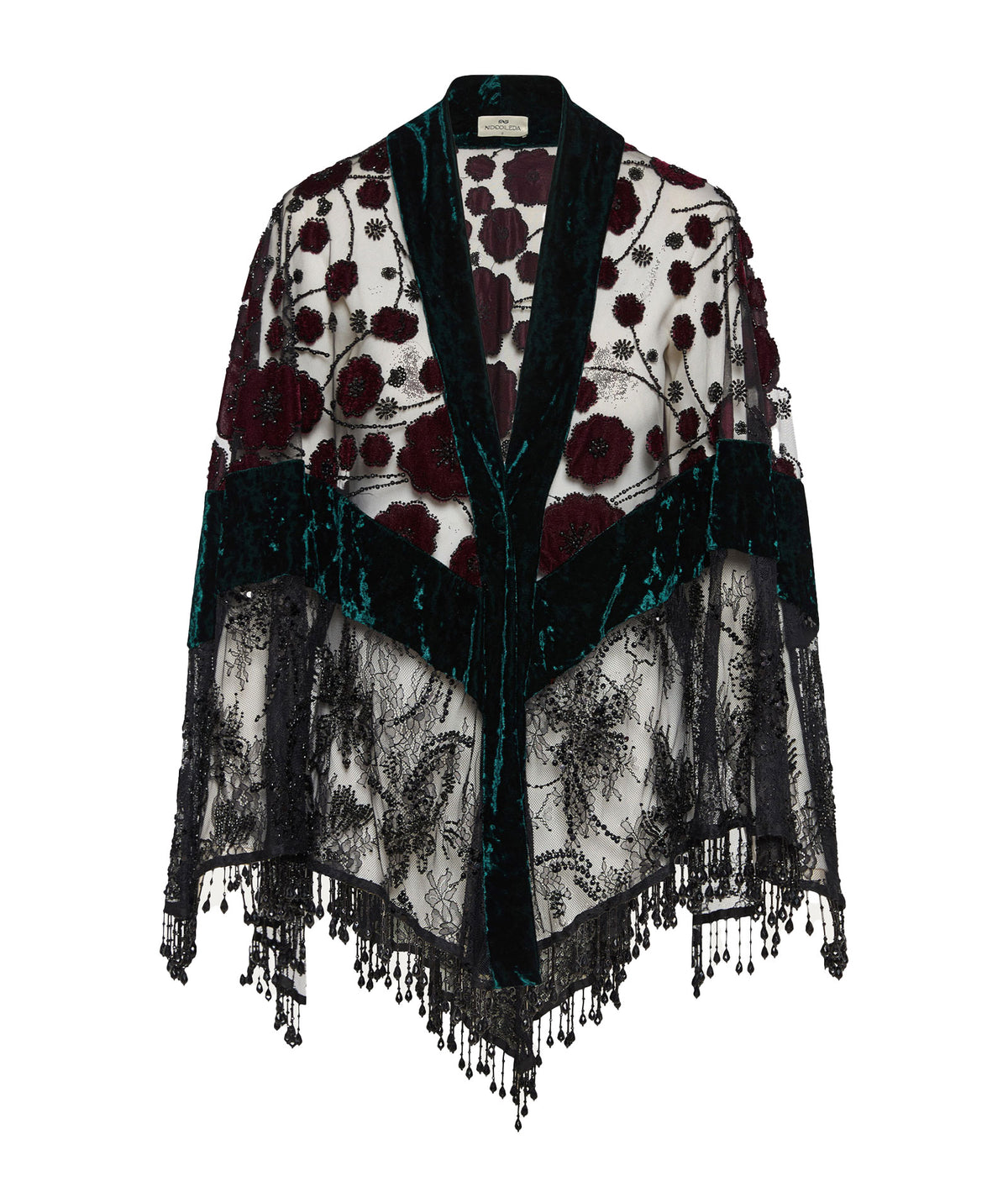 Nidodileda | Black lace embroidered sequined Dalia cape