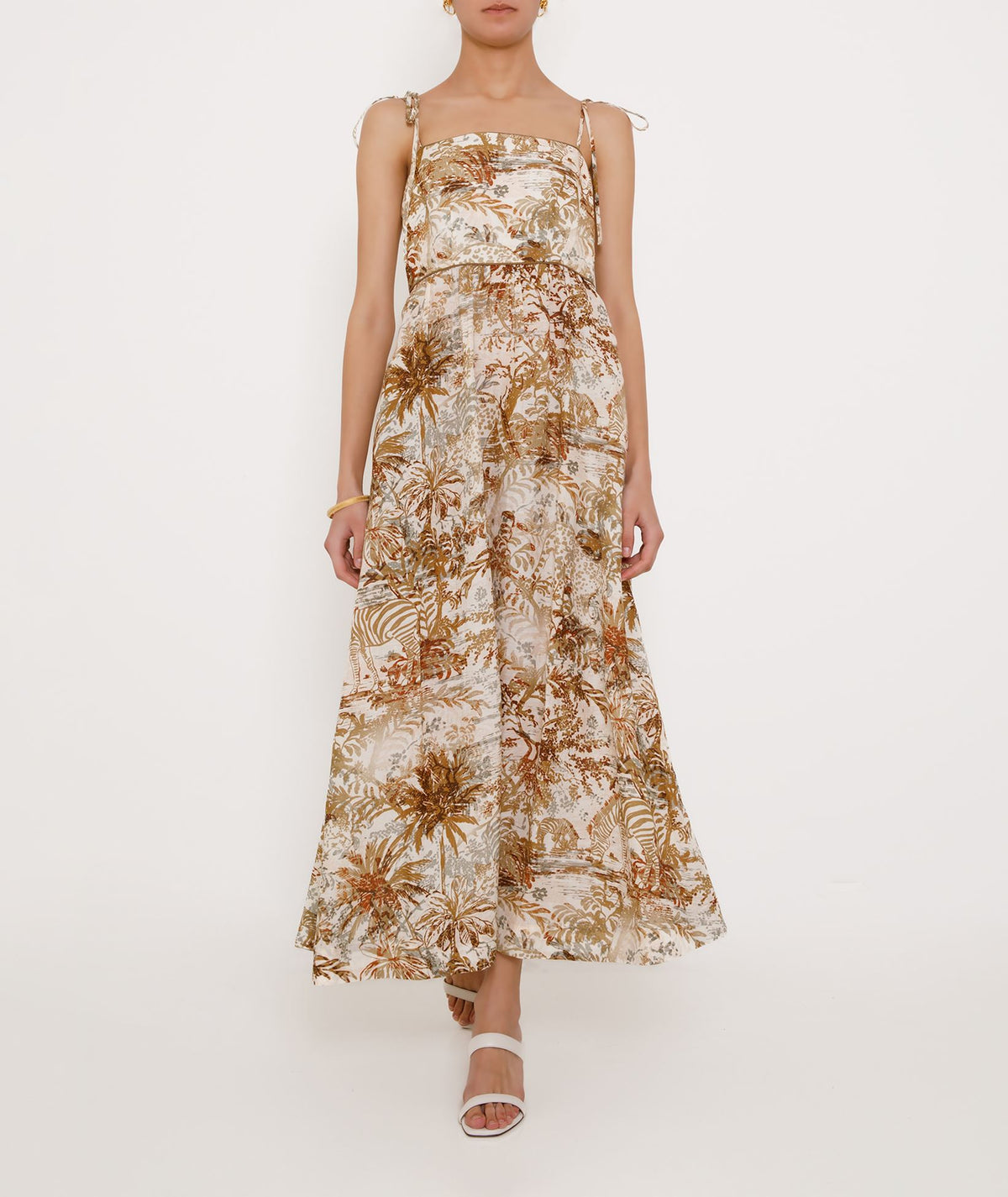 Evi Grintela | Ivory multi printed linen Zeina midi dress