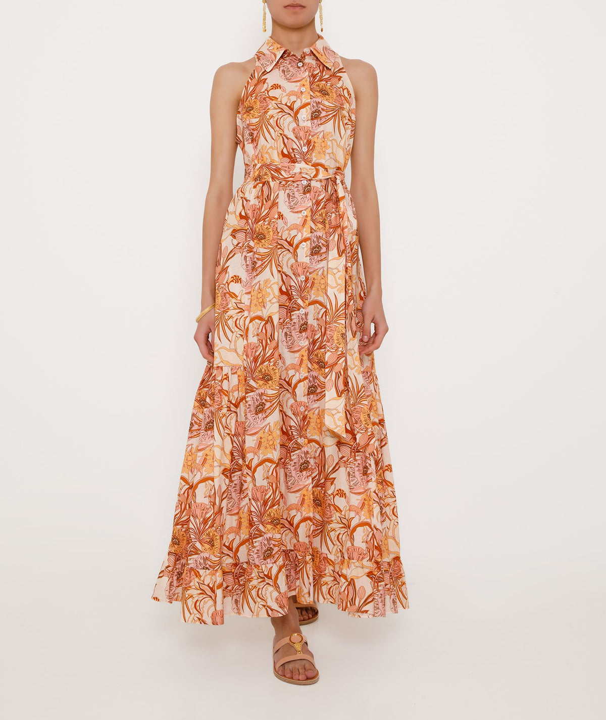 Evi Grintela | Orange floral linen Ava dress