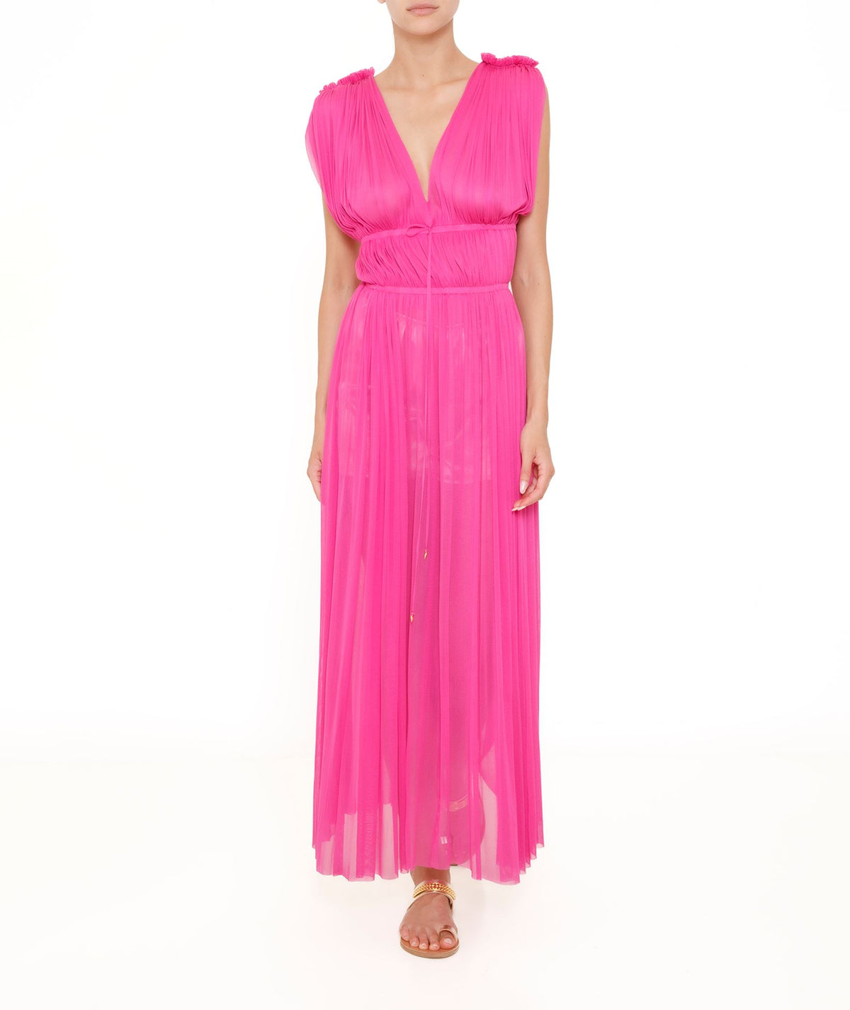 Elena Makri | Magenta silk tulle Vereniki maxi dress