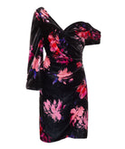 Costarellos | Black and pink flowers silk-velvet Almodine dress