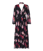 Costarellos | Black pink floral silk georgette Halie dress