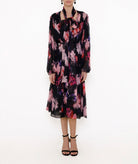 Costarellos | Black pink floral silk georgette Halie dress