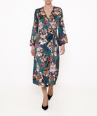 Milla | Green floral satin wrap dress