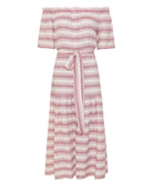 Ancient Kallos | White red striped cotton off shoulder Psara dress