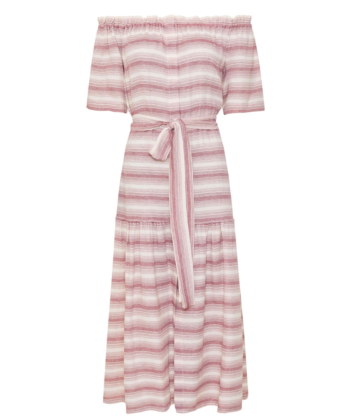 Ancient Kallos | White red striped cotton off shoulder Psara dress