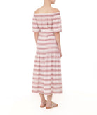Ancient Kallos | White red striped cotton off shoulder Psara dress