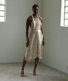 Angelos Tsakiris | Ivory eco- printed flowers silk halter midi dress