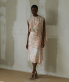 Angelos Tsakiris | Ivory eco-printed flowers silk midi skirt