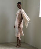Angelos Tsakiris | Ivory eco-printed flowers silk midi skirt