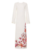 Costarellos | Ivory crepe bead-embellished  Ieva column gown