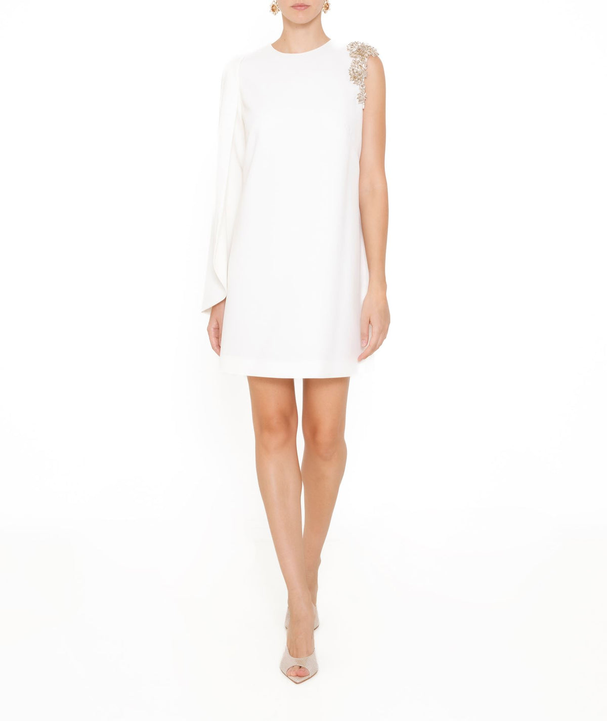 Costarellos | Ivory crepe Tosha mini dress with crystals