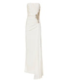 Costarellos | Ivory jersey crystal-embellished Elettra strapless gown