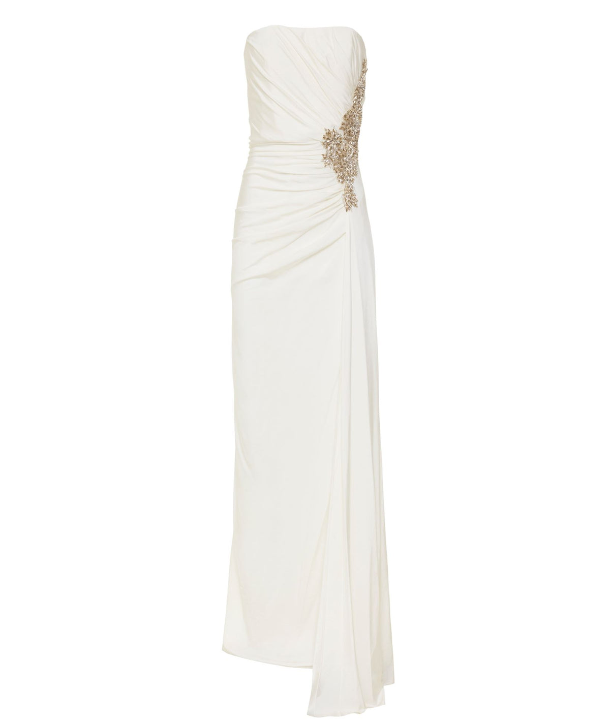 Costarellos | Ivory jersey crystal-embellished Elettra strapless gown