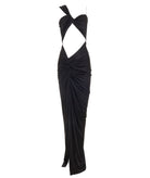 Costarellos | Black jersey Zizi cut-out one-shoulder maxi gown