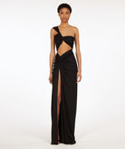 Costarellos | Black jersey Zizi cut-out one-shoulder maxi gown