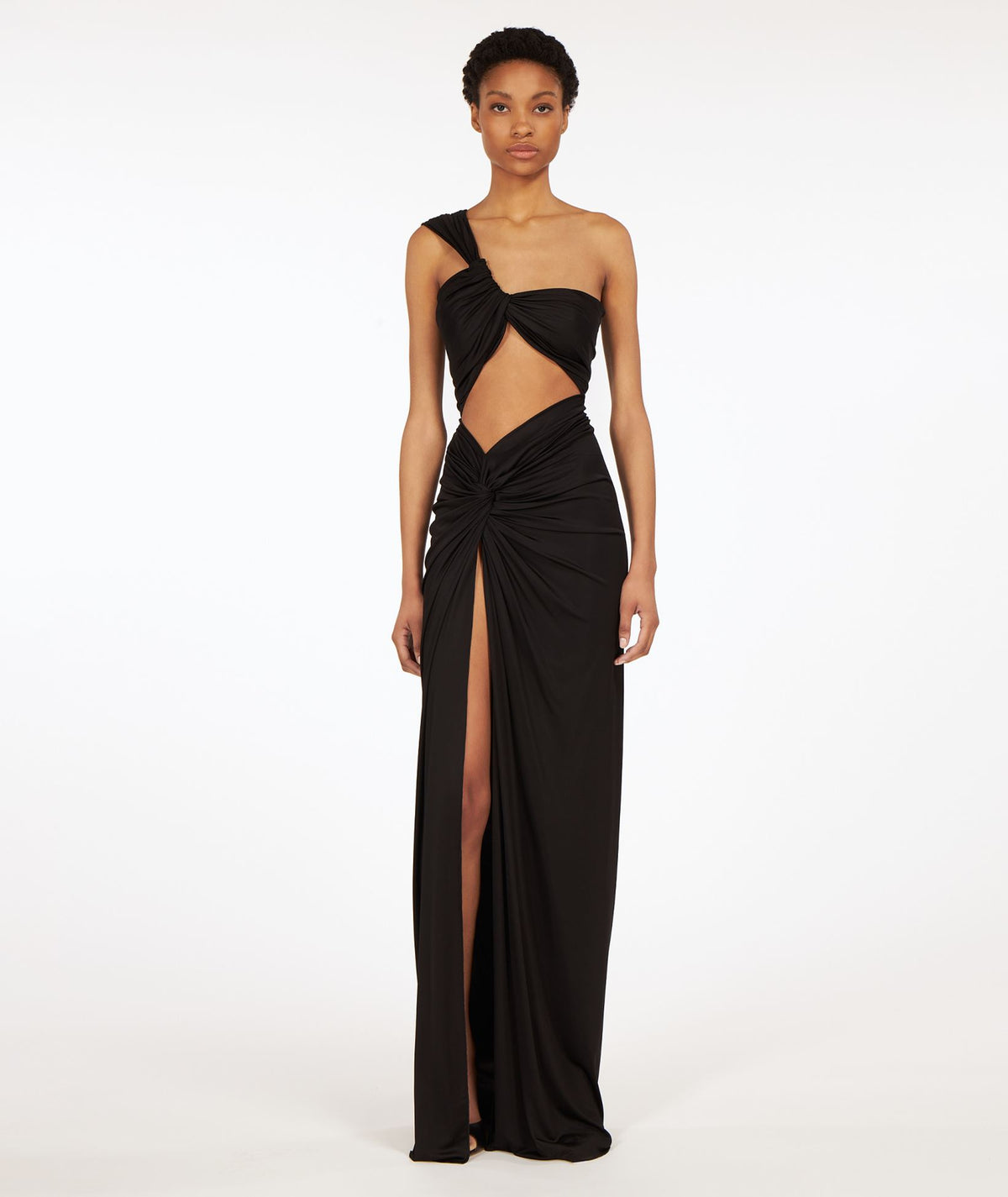Costarellos | Black jersey Zizi cut-out one-shoulder maxi gown