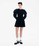 Kourbela | Black gathered sleeves Dualism mini dress