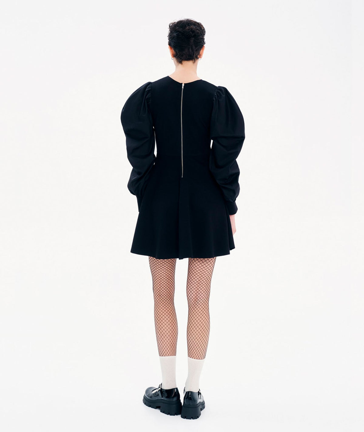 Kourbela | Black gathered sleeves Dualism mini dress