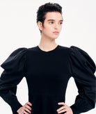 Kourbela | Black gathered sleeves Dualism mini dress