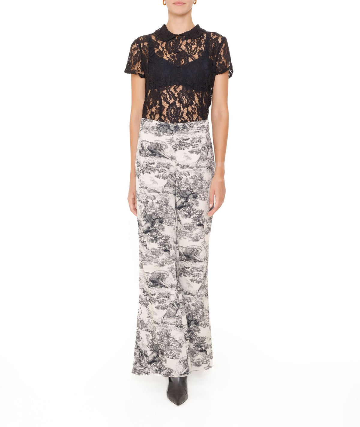 Maison Zoulias | White black cotton blend jacquard Ros pants