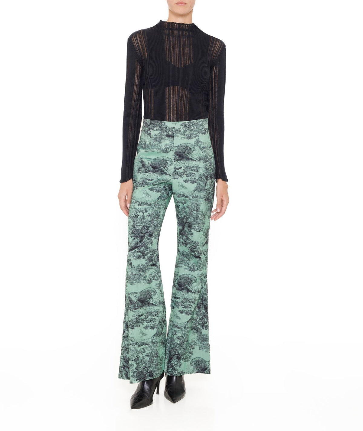 Maison Zoulias | Green black cotton blend jacquard  Ros pants